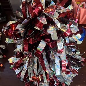 Red and Silver Cheer Pom Poms